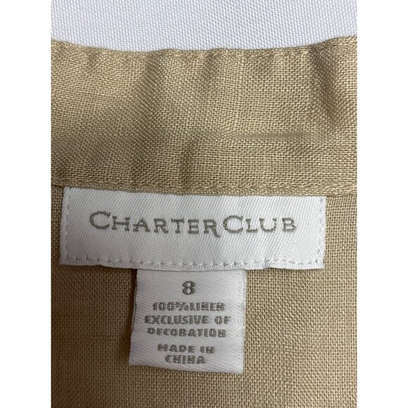 Charter Club Button Front Top 8 Linen Beige Floral Beachy Lagenlook Neutral - Picture 7 of 7
